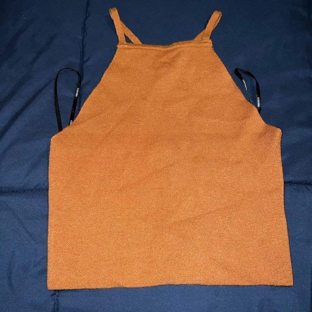 Sweater halter top orange nude tan cozy crop top size S